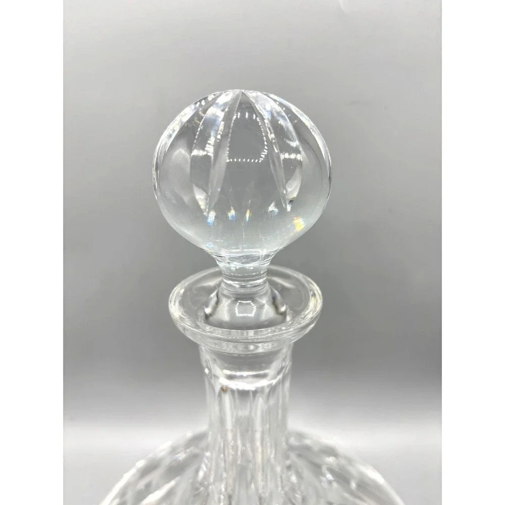 Vintage Lead Crystal Ships Decanter‎ with Faceted Ball Stopper Starburst Barware